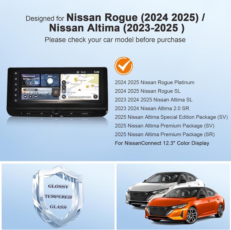 BSTW for 2025 Nissan Rogue 12.3 Inch Screen Protector for 2023-2025 Nissan Altima (2.0 SR/SL) / 2024 2025 Rogue (Platinum/SL) 12.3" Color Display Tempered Glass Protective Film - Image 2